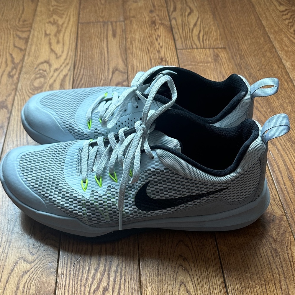 Nike Light Gray and Black Legend Training Sneakers with Neon Accents